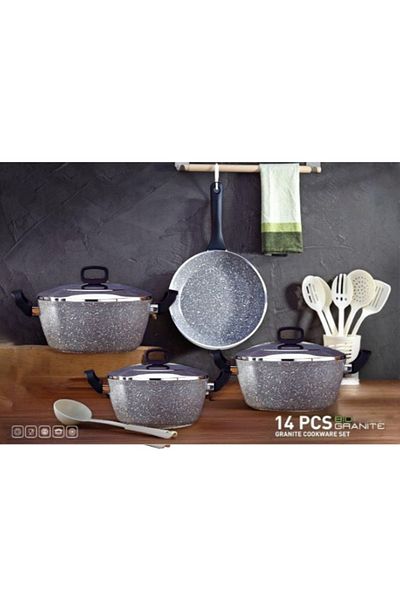 drobina Turkish granite cookware set consisting of 14 pieces grey steel