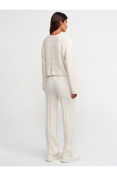 Dilvin 70158 Hair Knitted Knitwear Trousers-Ecru