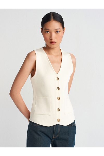 Dilvin 60294 Women's Crew Neck Buttoned Knitwear Vest