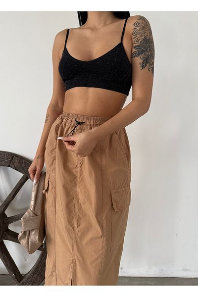 XBELLA DENİM Fusta parașuta cu buzunare laterale - Camel deschis