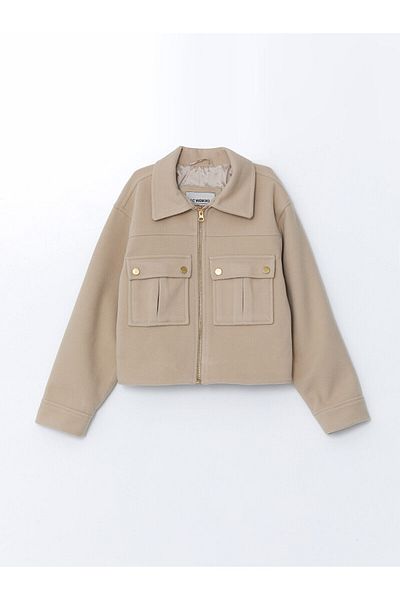LC Waikiki Lcwk Shirt Collar Girl's Stamp Coat