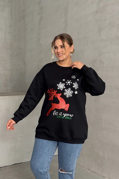 Stil Diva Plus Size Christmas Themed Crew Neck Long Sleeve Sweatshirt 303818