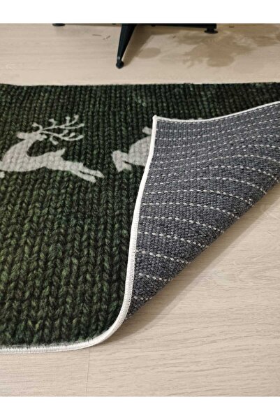 BELLİNO Geyikli Yılbaşı Yeni Yıl Desenli Dekoratif Yıkanabilir Bambu Kaymaz Kapı Önü Paspası