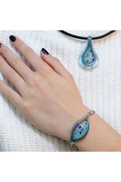 veraART Handmade Murano Glass Set of 2 Blue Necklace and Bracelet Tina