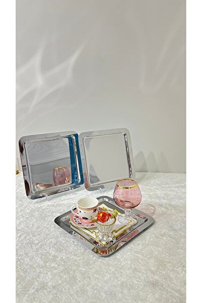 USD HOME 3 lü çelik kare kahve sunum servis tepsisi lüx sunum  22 cm