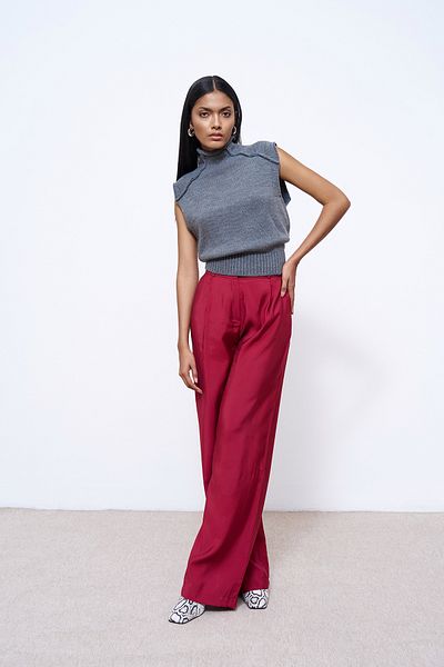 Quzu Pantaloni Burgundy Palazzo Fabric