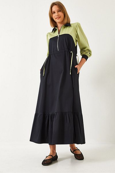 Bianco Lucci Damen-Babykragen, elastische Taille, langes, ausgestelltes Kleid 8122 60351249