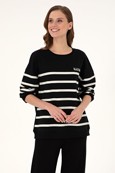U.S. Polo Assn. Kadın Siyah Çizgili Bisiklet Yaka Sweatshirt 50297279-VR046
