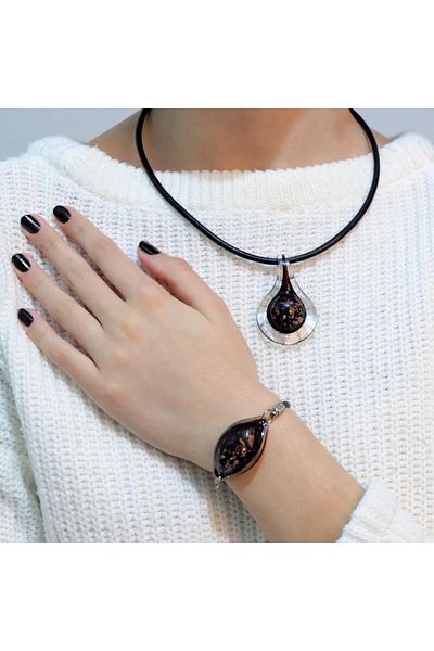 veraART Handmade Murano Glass Set of 2 Black Necklace and Bracelet Tina
