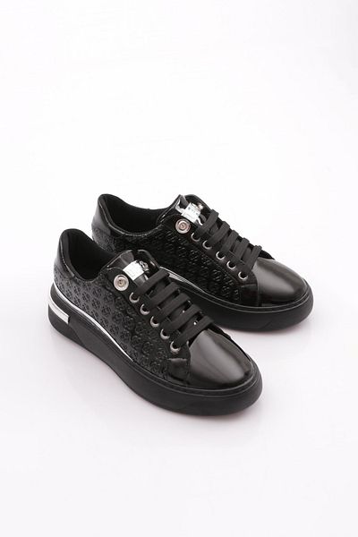 DGN Pantofi pantofi cu șireturi de damă din piele lăcuită neagră negru argintiu 36642682