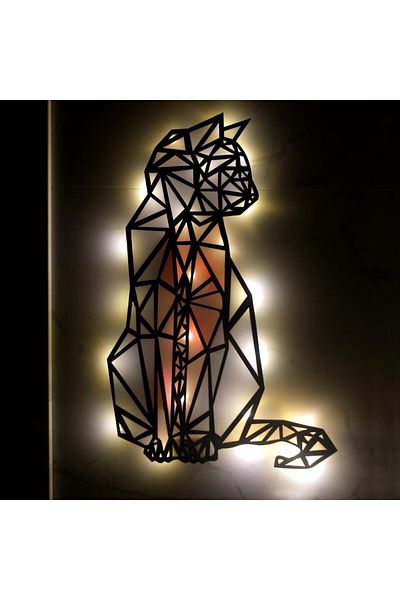 veraART Epoxy Geometric Wooden Cat Painting Wall Decorated Night Light Gray Orange 80 cm