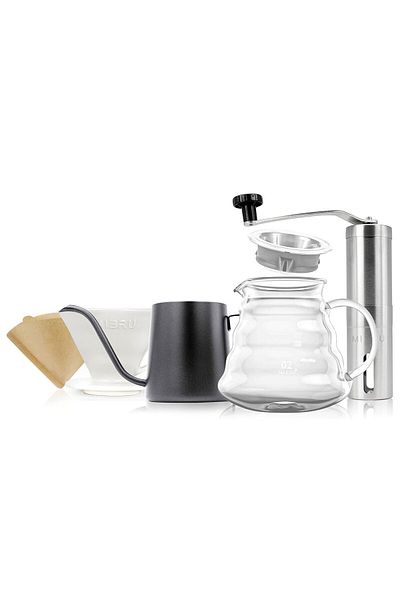 MIBRU V60 Drip Pour Over Coffee Set Of 5 Pcs Includes Manual Kettle Grinder Dripper, Filter, For Barista