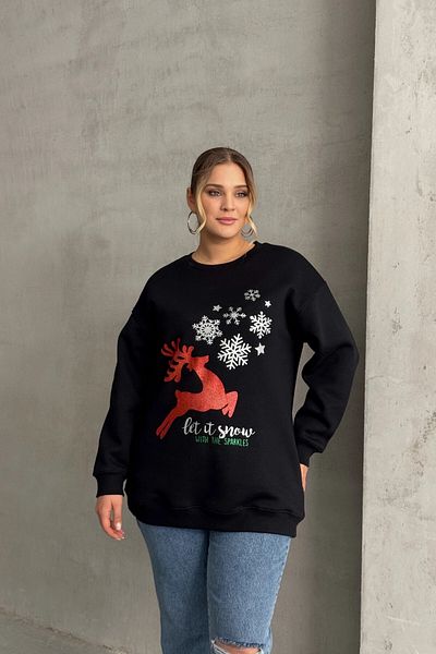 Stil Diva Plus Size Christmas Themed Crew Neck Long Sleeve Sweatshirt 303818
