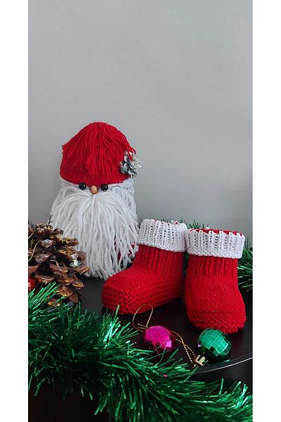 BEGİN New Year's Special Baby Dress - Acrylic Wool, Slippers Booties, Bow, 0-6 Months Birth Moment