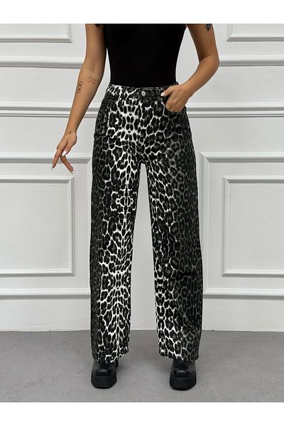XBELLA DENİM Palazzo Leopard Khaki Jeans