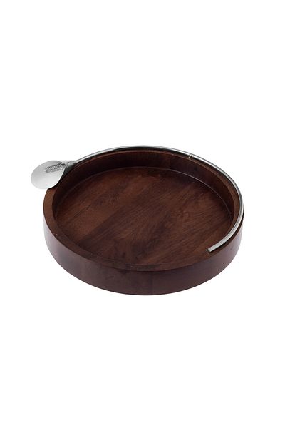 Dania 30 cm Beech Wood Serving Tray and Plate - Rose Gold-Tone Metal Decor