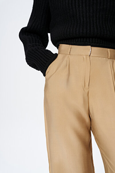 Quzu Панталон с висока талия и широки крачоли в цвят камила