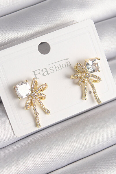 Skygo Brass Gold Color Zircon Stone Ribbon Model Women's Earrings - Tj-Bkp9776