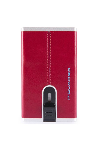 PIQUADRO Blue Square, Leather card holder, Square sliding system, PP4825B2R-R, Red, For men