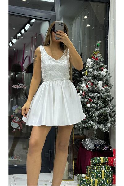 Daves Γυναικείο V λαιμόκοψη Draped Kilos Mini βραδινό φόρεμα με φούστα μετά το πάρτι