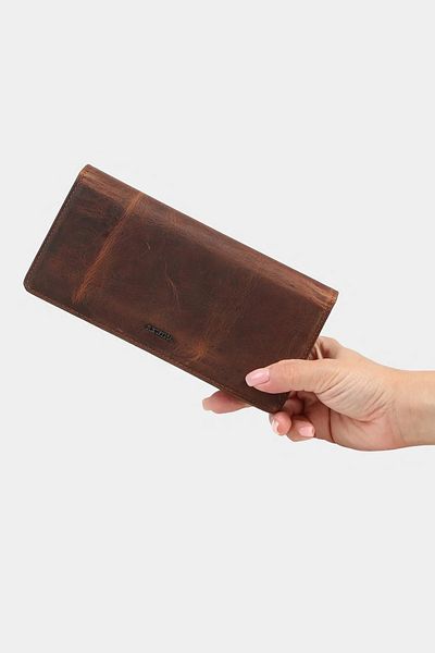 REWİNA Genuine Leather Wallet Card Holder Special Design Oversized Magnet Men's Phone Wallet Tumbled Coffee