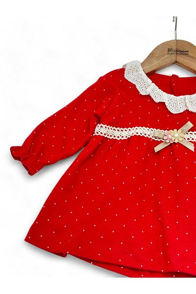 voyyo kids baby Baby Girl New ̇ Born New Year's Eve Special Occasion Elbi ̇Sesi ̇ Sleeves Drawstring Lace Belt Detailed Elbi ̇Se