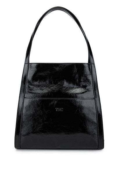 Tamer Tanca Women's Genuine Leather Black Patent Leather Shoulder Bag