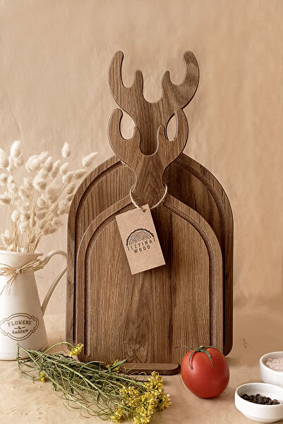 Tezyinat Wood -لوح تقطيع وعرض الرنة وحامل 3 قطع مظهر خشبي 8 مم MDF