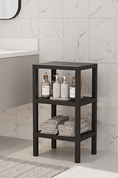 Trend Maison Dekoratif Plastik Çok Amaçlı Banyo Düzenleyici-saksılık-kitaplık-çiçeklik 3 Katlı Siyah