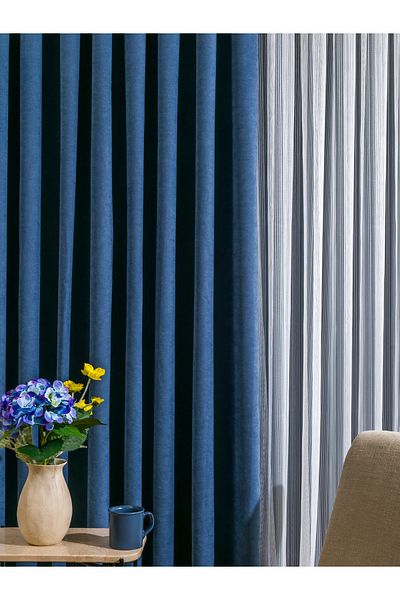 LUNETT HOME READY TO USE indigo FLATLESS EXTRAFORIZED FLAT SEWING FON CURTAIN SINGLE WING 9197