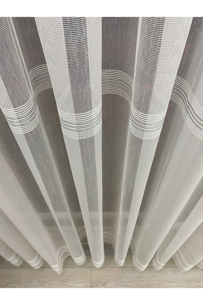 İNCİLİFE Paris Gümüş Simli Bantlı Kırışmaz Ütü İstemez 1/3 Sık Pileli Ekru Tül Perde - Modern ve Şık