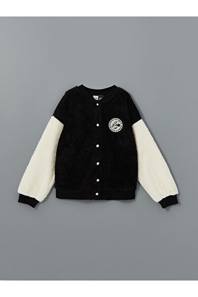 LC Waikiki LCW Kids Nova crna okrugla kragna Minnie Mouse Vezena plišana jakn...