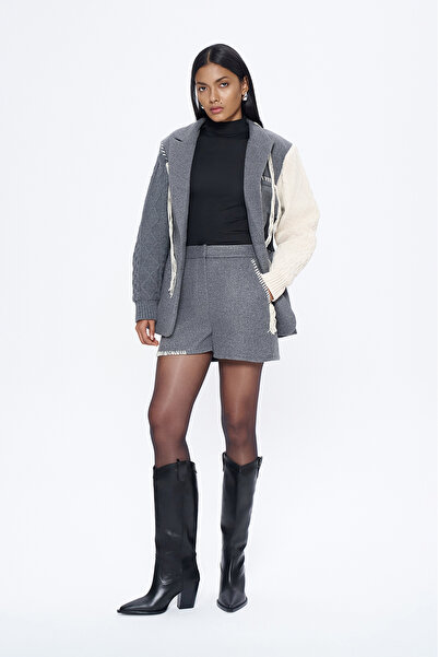 Quzu Embroidery Drawstring Mini Stamp Shorts Dark Gray