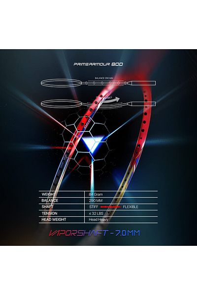 Hundred PRIMEARMOUR 800 Carbon Fibre Strung Badminton Racket with Full Racket Cover