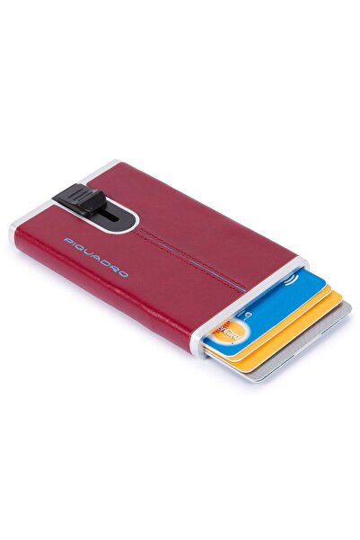 PIQUADRO Blue Square, Leather card holder, Square sliding system, PP4825B2R-R, Red, For men