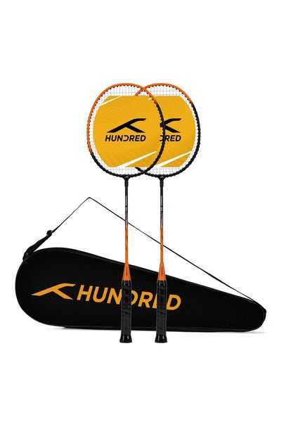 Hundred Powertek 100 - Badminton Racket Set of 2 (All White/Orange)