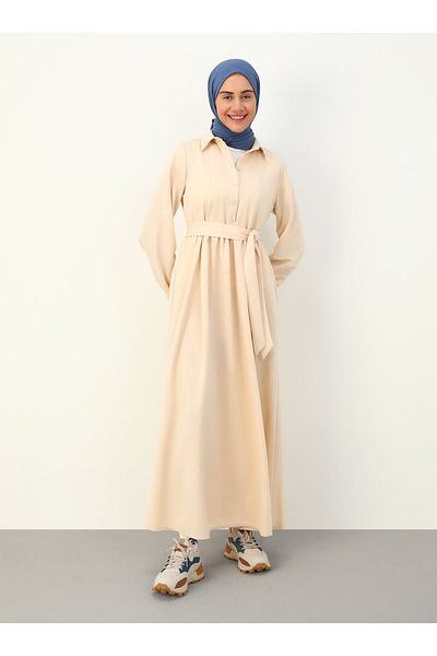 Benin Φόρεμα Hijab με μισή πατιλέτα Mevlana Cut - Stone Color - Benin