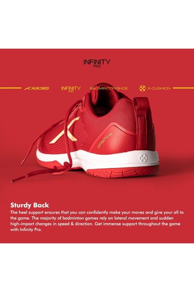 Hundred Infinity Pro Non-marking Professional Badminton Shoe For Men (RED/GOLD, EU 45/UK 11/US 12)