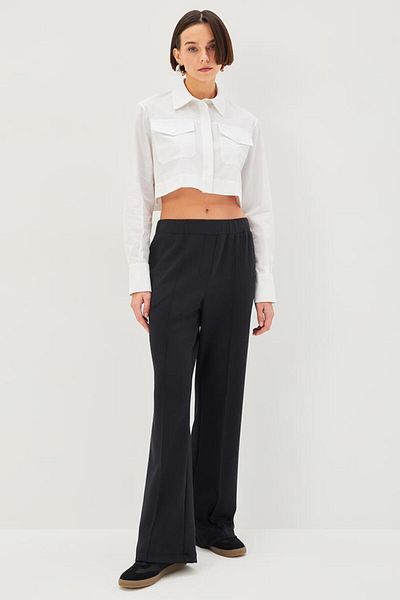 Allyco Ribbed Wide Leg Elastic Waist Comfortable Fit Knitted Trousers
