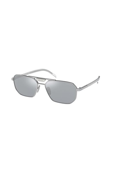 Prada Pr 58Ys 1Bc02R 57 Mirrored Men's Rectangular Gray Metal Sunglasses