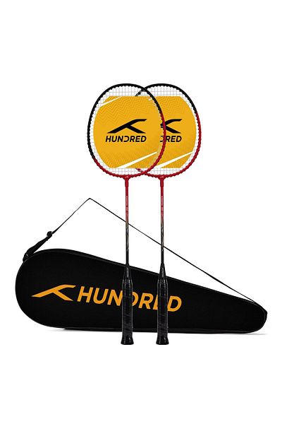 Hundred Powertek 100 - مضرب كرة الريشة (مجموعة من 2) واستخدام المنتج - أحمر/أسود، قياسي