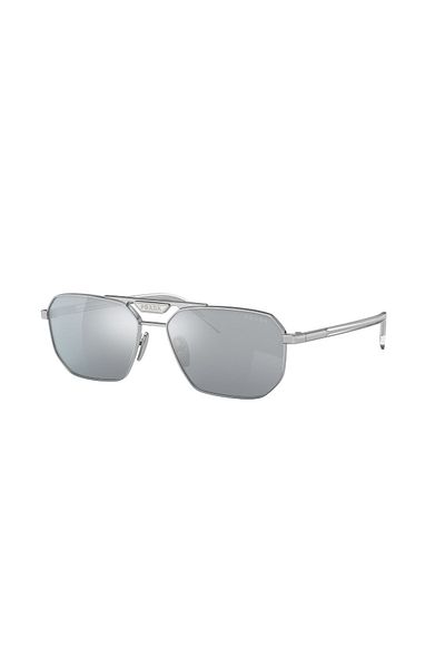 Prada Pr 58Ys 1Bc02R 57 Mirrored Men's Rectangular Gray Metal Sunglasses