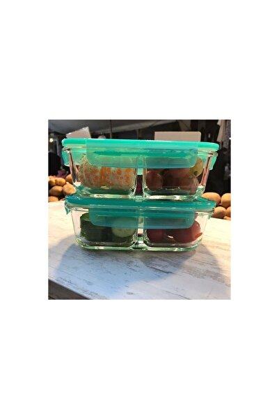Paşabahçe 2 Pieces 600 Cc Vacuum Locked Lid 2 Compartments Lockie Lock Glass Storage Container Breakfast