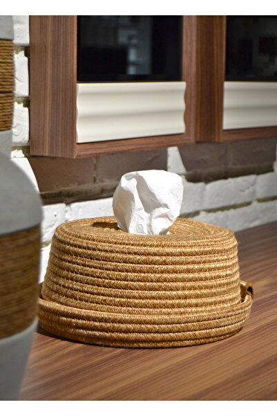 HomeTurko Boho Design - Versatile Jute Round Napkin Holder Wicker Napkin Box, Home Office Item
