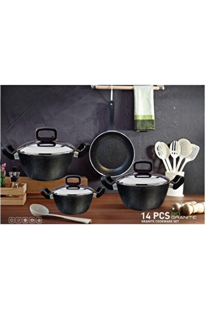 drobina Turkish granite cookware set consisting of 14 pieces black steel