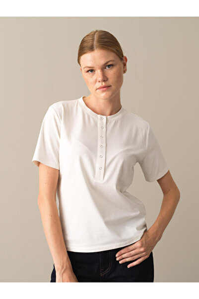 Xint Kadın Beyaz Modal Dokulu Regular Fit Tişört
