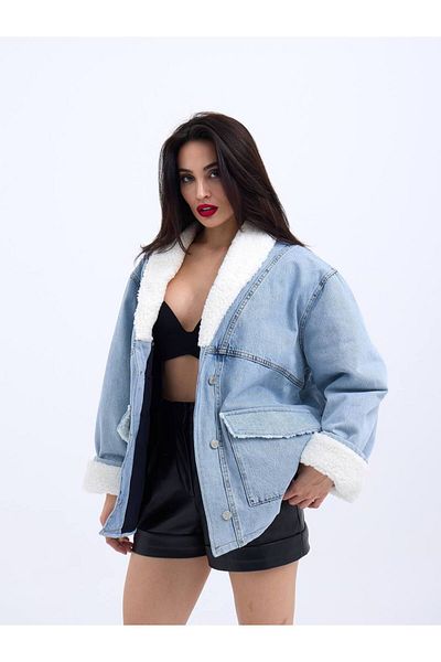 Womengrom Palton de denim oversize Ice Blue - Fame Women