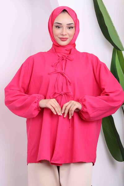 İmajButik Kimono cu cravată în față fucsia