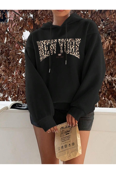 Frisson Φούτερ με στάμπα Leopard New York Oversize με μοντέρνο στυλ