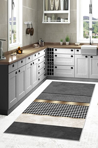 Aldora Gri-multi Dot Keçe Kaymaz Taban Modern Mutfak Saçaksız Halı Lb106-2